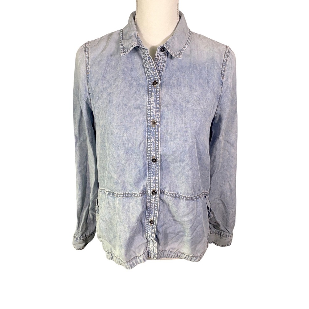 Anthropologie Denim Chambray Shirt Women's Sz 4 S Blue Holding Horses